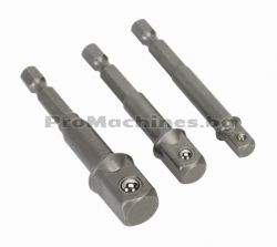 Адаптери 1/4 HEX към 1/4 - 3/8 - 1/2 квадрат 3бр - Raider