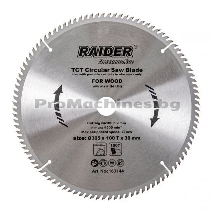 Диск за циркуляр за дърво Ф305x30мм 100T - Raider 