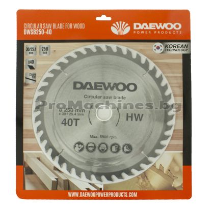 Циркулярен диск за дърво 250мм 40 зъба - DAEWOO DWSB250-40 