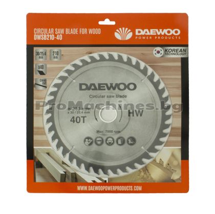 Циркулярен диск за дърво 210мм 40 зъба - DAEWOO DWSB210-40 