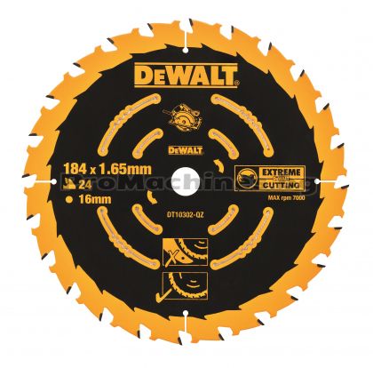 Циркулярен диск - DeWALT EXTREME DT10302, 184 x 16 x 1.65 мм., 24 зъба, съвместим с циркуляр DWE560